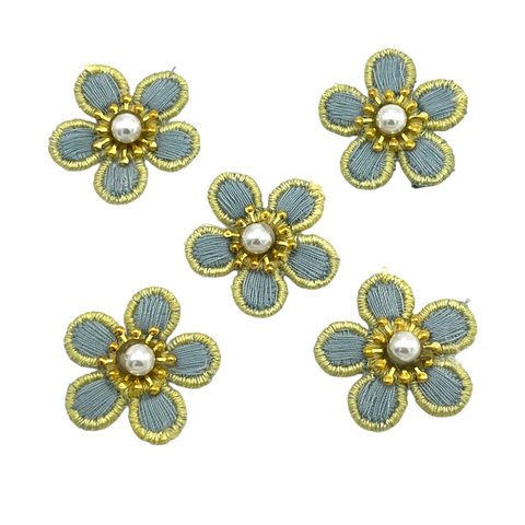 パール 刺繡 五弁花 ワッペン アクセサリー 花のアクセサリー 5個入り ハンドメイド  手芸材料 pt-2181 Cタイプ