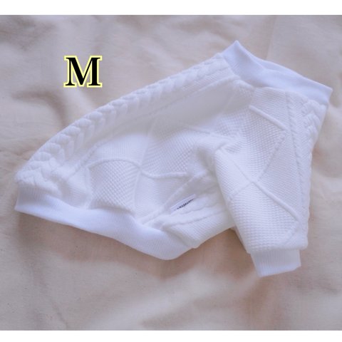 犬服【M】ジャガードケーブルニット(White)