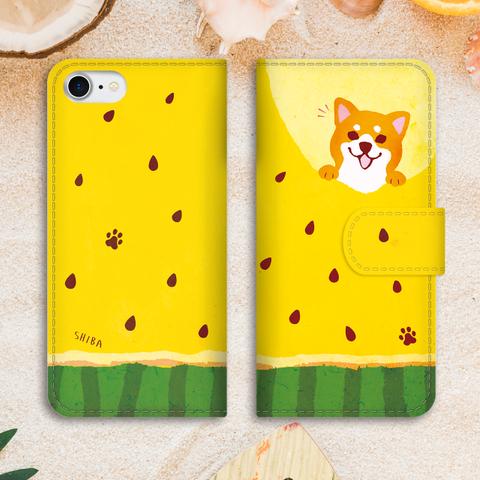 黄色いスイカが食べたい柴ちゃんのスマホケース（赤柴） iphone15 iphone13 iPhone14 SE3 第3世代 柴犬 犬 スイカ 全機種対応