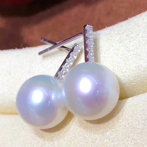 【高級】天然淡水真珠　ピアス9.5-10mm　k18