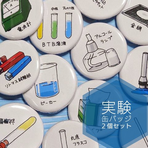 １２種類から選べる　実験器具　缶バッジ　２個セット