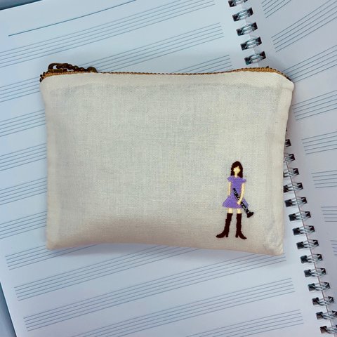 クラリネット｢楽器びと｣刺繍ポーチ