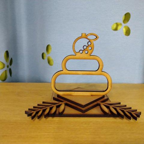 『鏡餅ミニ　～正月をお迎えください～』木製オブジェ