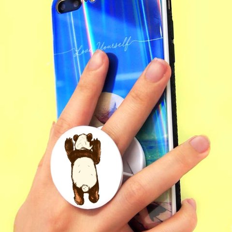 がんばるパンダのスマホグリップ