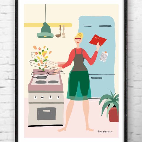 キッチンを楽しもう　イラスト　ポスター  A4　アートポスター　アートsei（イラスト・グラフィック・新着順）で検索　1053