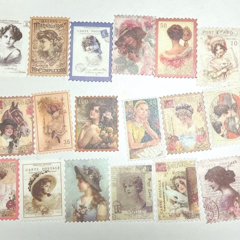 アンティーク風切手型シール　女性30枚