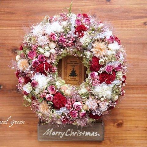 「お花畑」クリスマス ドライフラワーリース - 29cm - 010