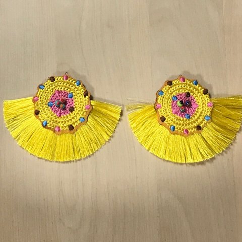 YELLOW EMBROIDERY BEADS TASSEL FRINGE CHARM PARTS