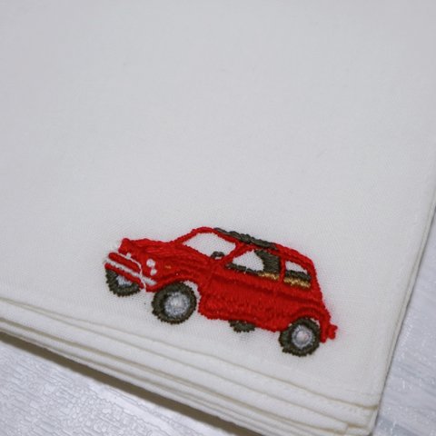クラシックカー 刺繍ハンカチ / Rosso