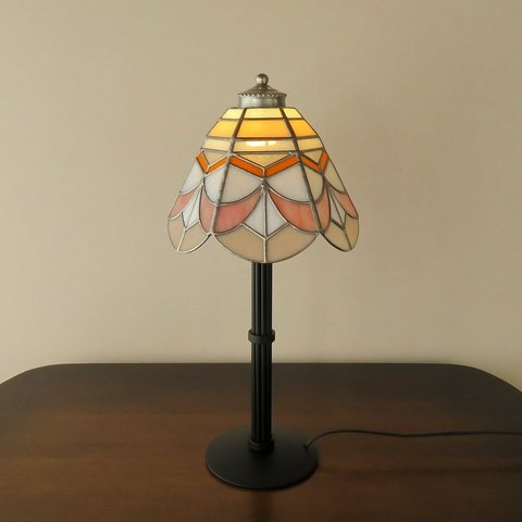 特大・サーモンピンクのお花・オレンジ（ステンドグラスランプ）テーブルランプ・ガラス照明 LLサイズ