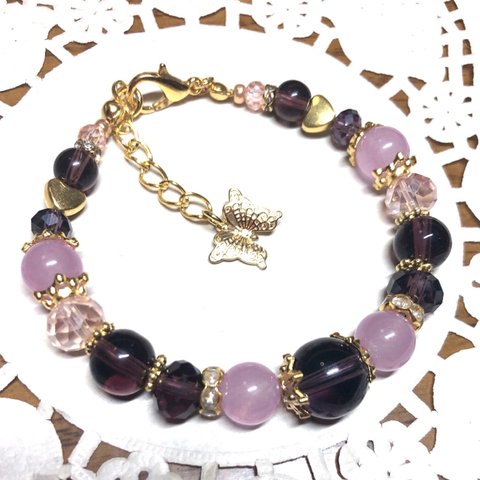 紫水晶とラベンダー翡翠の天然石ブレス