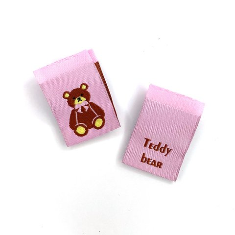 【10枚入】刺繍タグ ビスタグ ピスネーム テディベア ピンク tag485