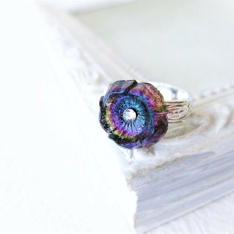 再販 vintage 虹色のお花の指輪　ヴィンテージ