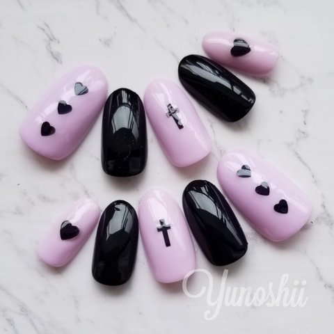 Heart＆Cross Nail Black×purple