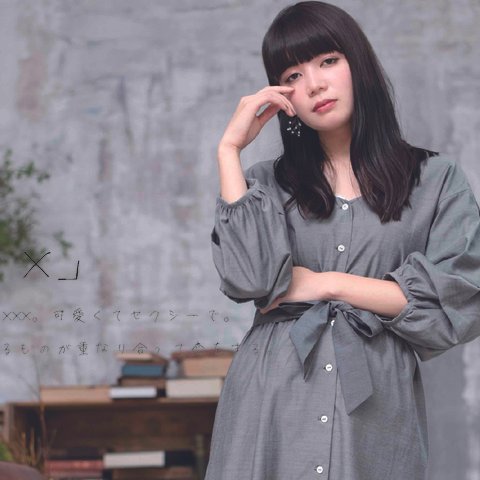 【グレー】2Way Ribbon Dress