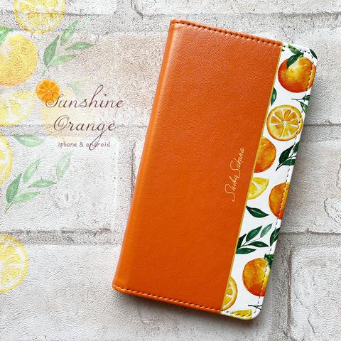 ブラッドオレンジの手帳型スマホケース iphone13 iphone12 iphone11 全機種対応 オレンジ 手帳型 スマホケース SE3 第3世代