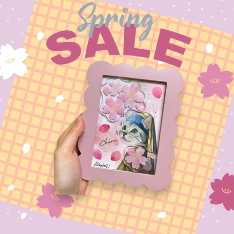 Springコラージュ♡一点物　 SALE  インテリア　アート　桜　猫　人気シリーズ　可愛い　ピンク