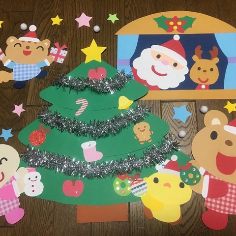 ☆特大壁面飾り☆クリスマスツリーを飾ろう！☆サンタ　雪だるま　冬　幼稚園保育園施設病院