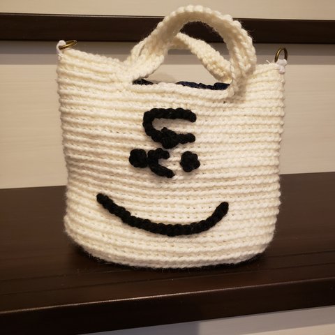 スマイル　ニコチャン　手編みミニトートバッグ