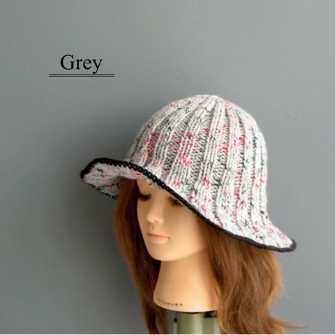 【手編みキット】 Knit Hat  / Grey (glittknit-2)