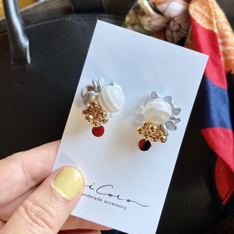 白とクリアのしましま✳︎earring /pierce