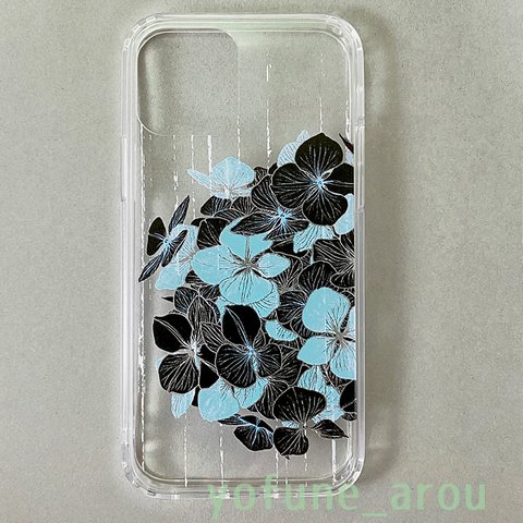 iPhone12/12pro(6.1)　「紫陽花と雨」ハイブリッドケース　