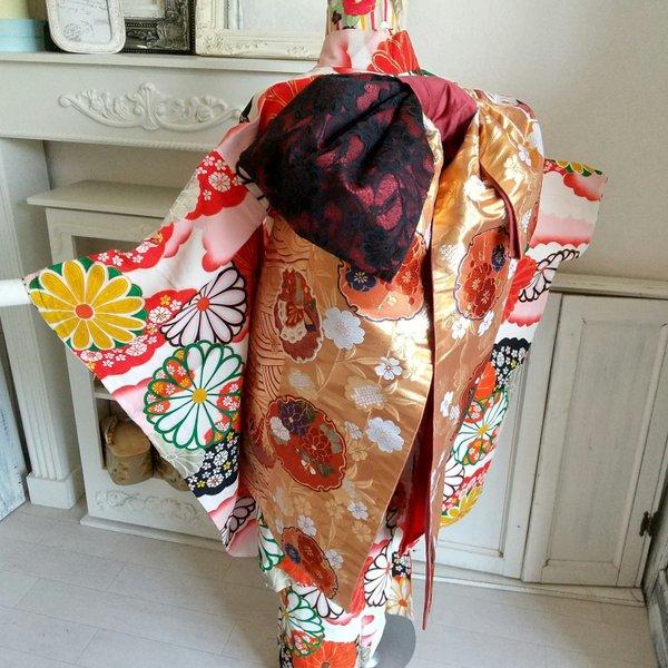 専用です☆綺麗なピンクの着物にラメ紫のだらりの帯セット 専用です☆綺麗なピンクの着物にラメ紫のだらりの帯セット