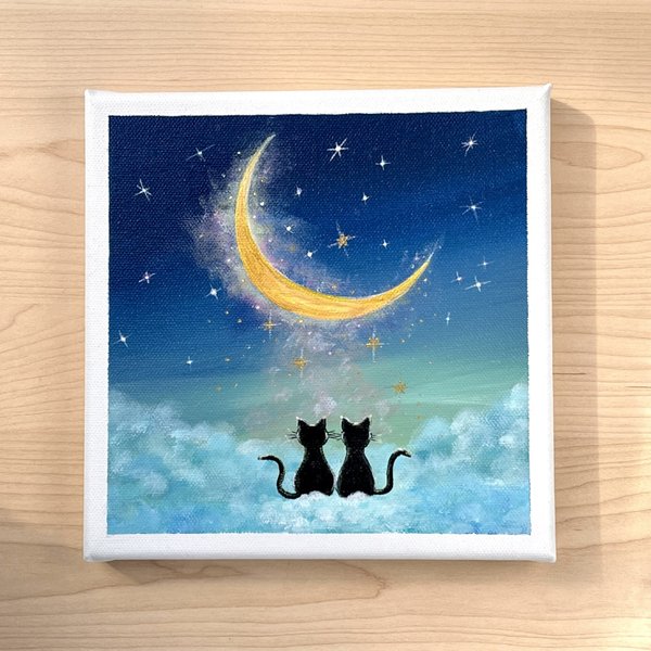 アクリル画《原画》 ✴︎ 星降る三日月と猫✴︎ - Loncheka アクリル画《原画》 ✴︎ 星降る三日月と猫✴︎ - Loncheka