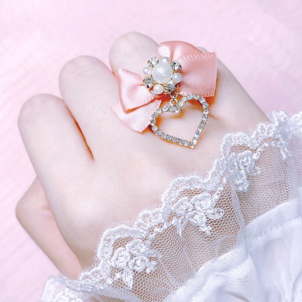 ハート ボルドー ビジュー コットンパール ハンドメイドピアス