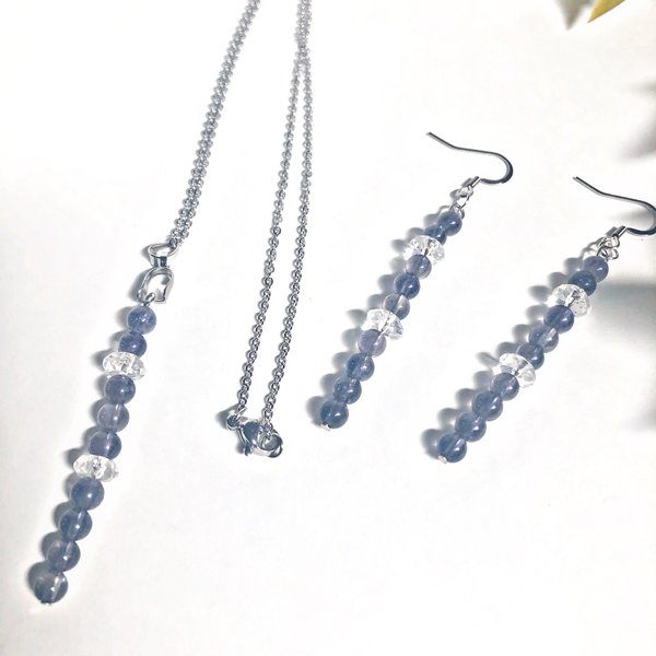セール)SET(金アレ対応)9月誕生石 アイオライトと水晶のネックレス