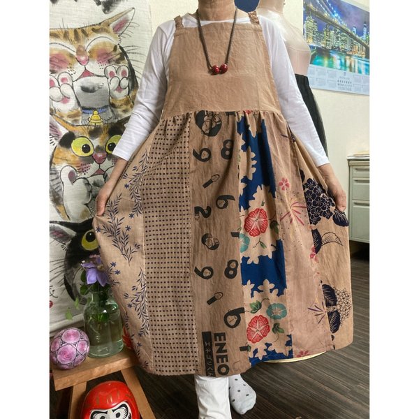 柔らかな質感の ハンドメイド 浴衣リメイク エプロンワンピース
