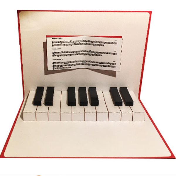 ポップアップグリーティングカード「ピアノ鍵盤」レッド