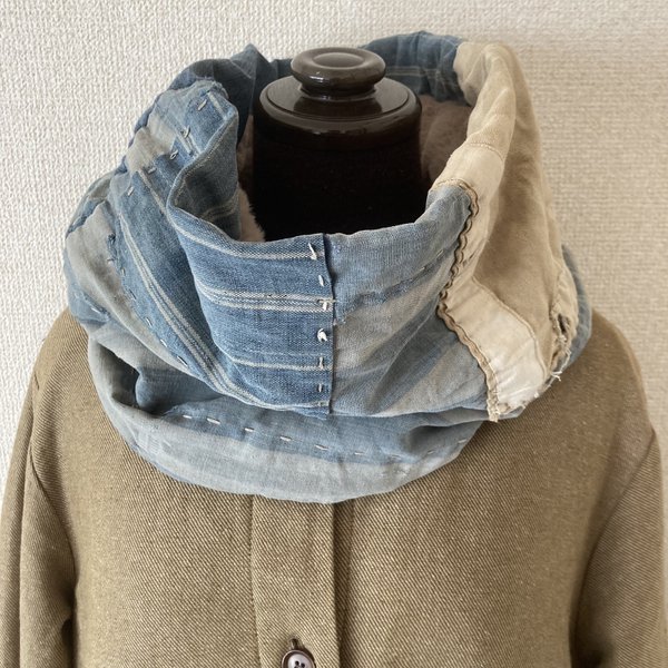 古布 襤褸 BORO ボロ 藍染 リメイク シングルスヌード ネックウォーマー