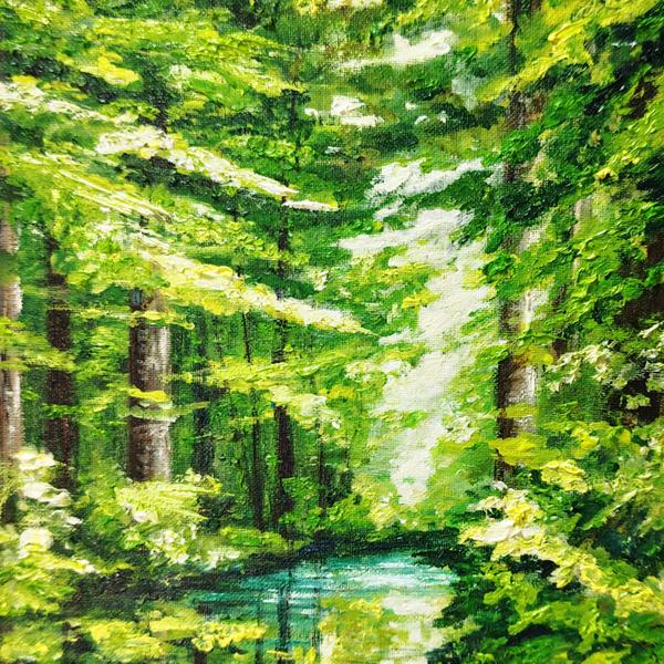 本物品質の 油絵 「朝霧の湖に 絵画 【緑の湖】 - poumonquebec.ca