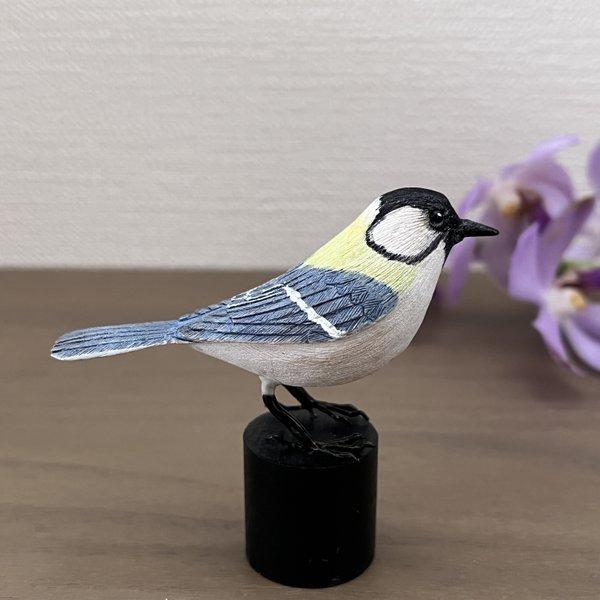 シジュウカラ 木彫りの野鳥 バードカービング 野鳥彫刻 篭る シジュウカラ 木彫りの野鳥 バードカービング 野鳥彫刻 篭る