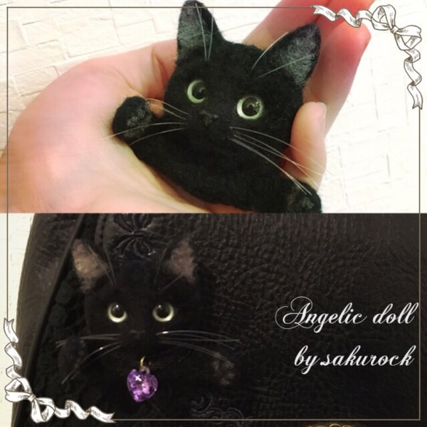 黒猫さん ブローチ&クリップ 羊毛フェルト 猫 cat