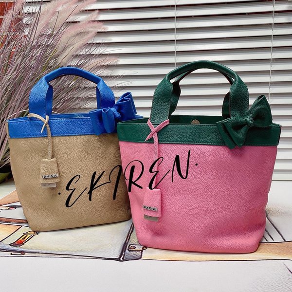 ·EKIREN·トートバッグ（TOGO牛革xピンクと緑色の合わせ）