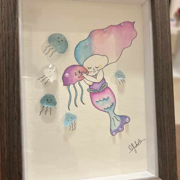 マーメイド】シーグラスアート イラスト 水彩画 原画 (好きな マーメイド】シーグラスアート イラスト 水彩画 原画 (好きな