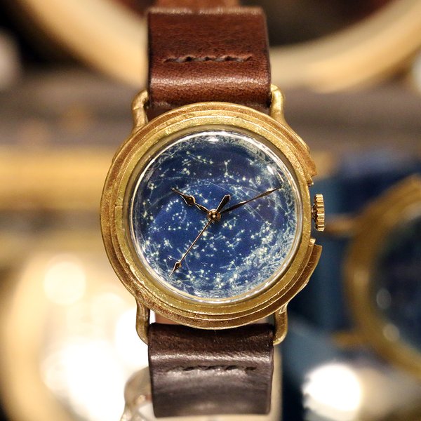 星空の腕時計　minne　レザー　国内最大級のハンドメイド・手作り通販サイト　兼用　レディース　蓄光文字盤　ハンドメイド腕時計　Mサイズ　メンズ　GENSO　天体観測