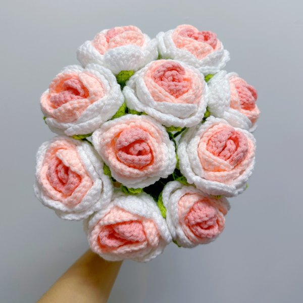 10点枯れないローズpink rose 愛情いっぱい　記念日母の日お祝い鍵編み花