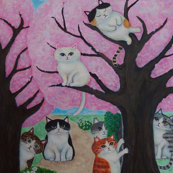 原画 「さくらねこの集まる桜の木」 F10号 #絵画 #ねこ #桜猫 原画 「さくらねこの集まる桜の木」 F10号 #絵画 #ねこ #桜猫