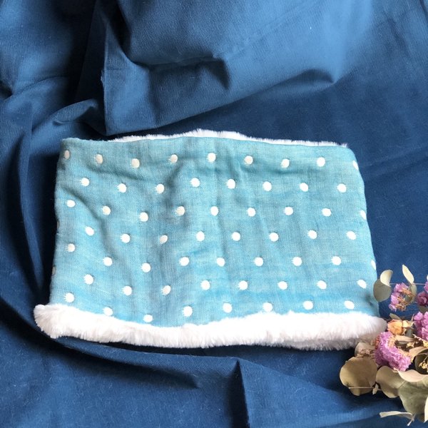 六重織ガーゼのスヌード ハンドメイド 花 ブルー fuwara くどく 六重織ガーゼのスヌード ハンドメイド 花 ブルー fuwara くどく