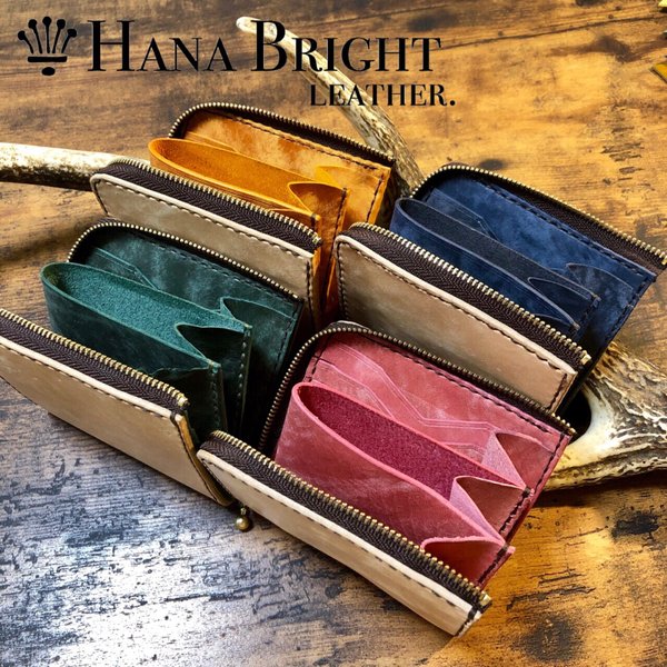 イタリアンレザーL字ファスナーミニ財布 - Hana Bright leather
