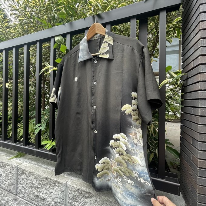日本製】 一点物 アンティーク リメイク 正絹 留袖 アロハシャツ