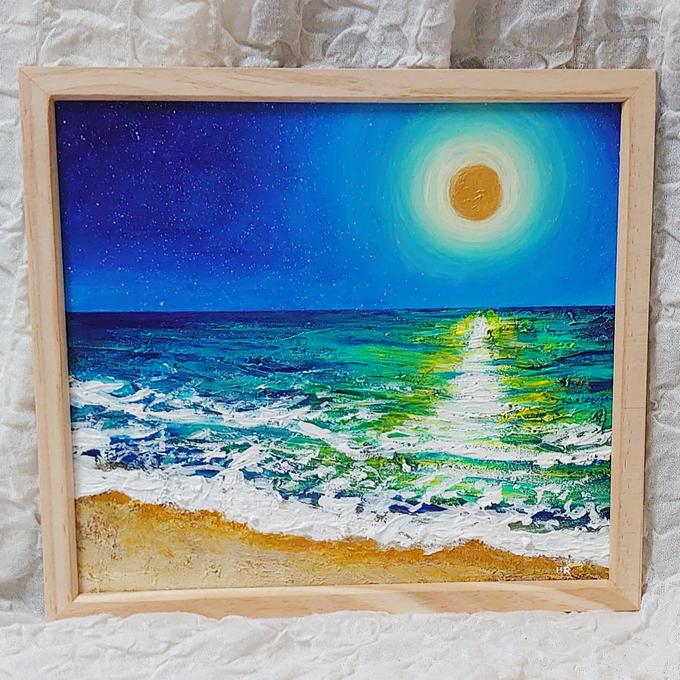 小川英夫【枯木灘】爽やかな海景色 F8 真作 油彩 油絵 絵画 額縁 箱