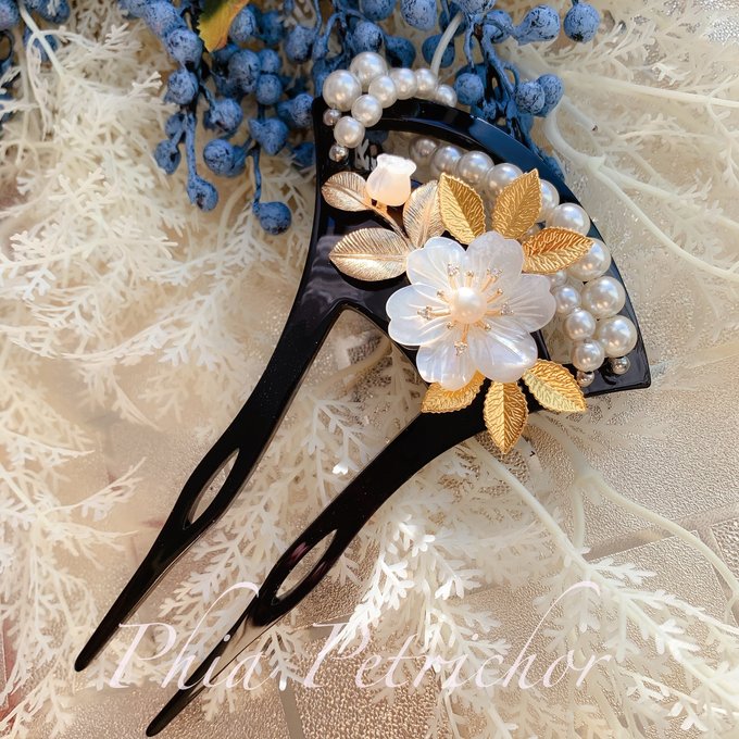 和風かんざし 髪飾り ブラック 花 桜 バチ型 和装 留袖 結婚式 着物