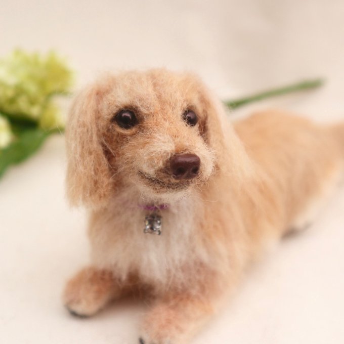 オーダー製作 》羊毛フェルト 犬 ミニチュアダックス 伏せ オーダー製作 》羊毛フェルト 犬 ミニチュアダックス 伏せ