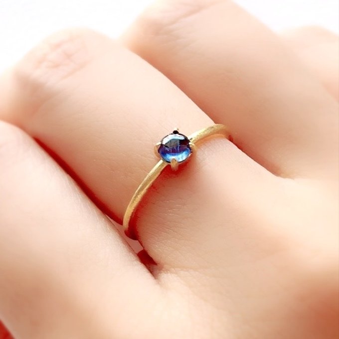 天然石 ネパール産カイヤナイト 4×4ラウンド 爪留めリング 指輪 