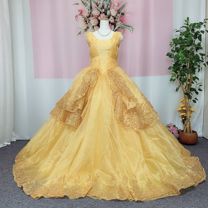 黄色のオーガンジーのベルのドレス，色変更，サイズオーダー