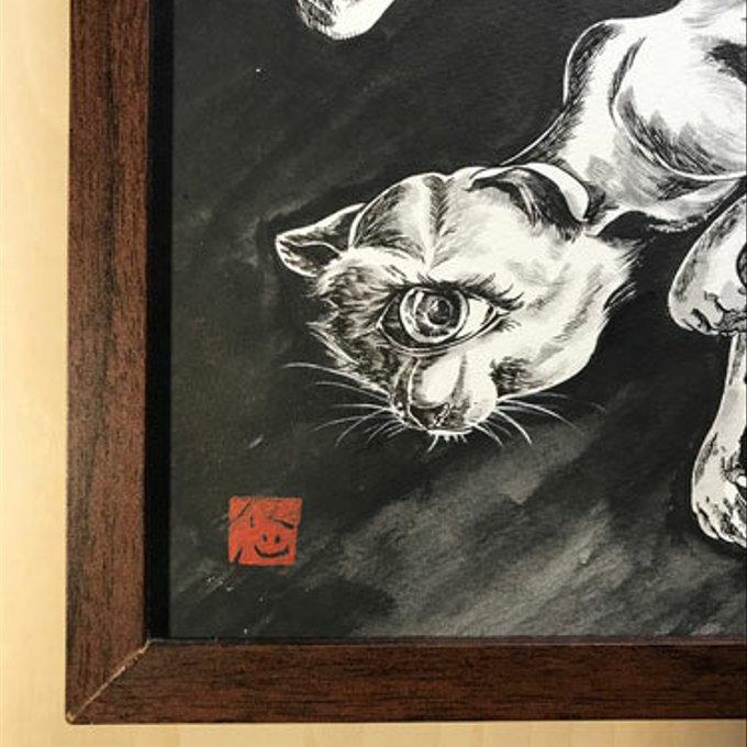 墨絵原画「すねこすり」 - アトリエモッホminne支店 | minne 墨絵原画「すねこすり」 - アトリエモッホminne支店 | minne